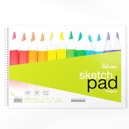 Silvine Skizzenbuch, A2, Spiralbindung, 170 g/m², weißes Zeichenpapier, 30 Blatt