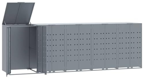 Cache Poubelle Extérieur, Abri Rangement de Poubelle pour 5 bacs Gris Acier