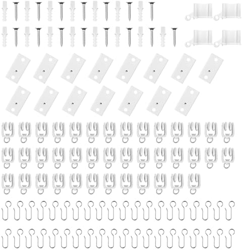 114pieza Curtain Rail Accessories, deslizador de cortina, rodillo silencioso, ideal para ventanas de ducha, Curtain Rail Mounting Brackets, blanco