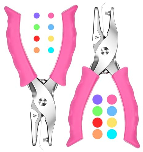 2 Pcs Single Hole Punch, 1/8 and 1/4 round hole puncher with Soft Grip for Home Office and Classroom Handheld Circle Small Paper Punch for Scrapbooks Crafts Tickets Tags Pink