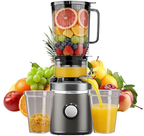 Yapasopu Extracteur de jus 250W 2,3 L à pression à froid, pour fruits et légumes entiers, 65 tr/min, avec goulotte d'alimentation de 12 cm, Extracteur de jus de fruits et légumes