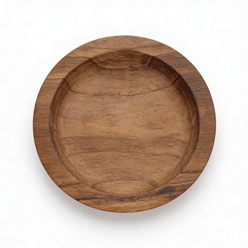 THE MOROCCAN VIBRATIONS Lot de 4 Assiettes Creuses Rondes 25 cm en Bois de Noyer Massif – Vaisselle en Bois Naturel Artisanale – Service de Table Élégant et Durable – Fabriqué au Maroc