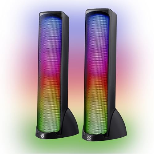 Defender SkyPulse Gaming Lautsprecher 2.0 für PC, Bluetooth 5.1 & 3,5-mm-Klinkenstecker, 10W Stereo PC Lautsprecher mit RGB LED Beleuchtung, USB Powered Computer Speaker