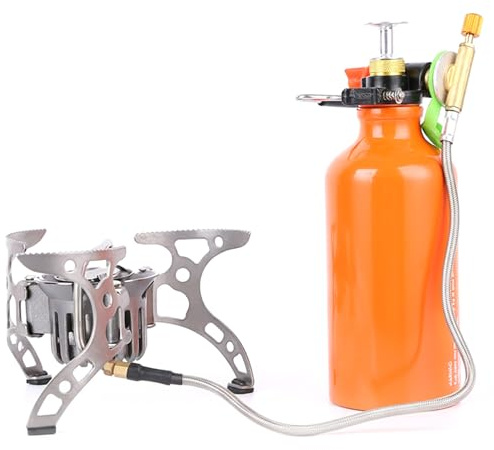 Estufa de campamento de combustible múltiple, estufa portátil de combustible líquido con patas de soporte estables para exteriores, compatible con gasolina, alcohol para acampar, senderismo, mochiler