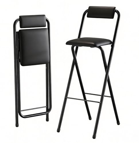 Sohodoo Sgabello da bar alto pieghevole con imbottitura e schienale imbottito, sgabello da bar portatile, sedie alte pieghevoli, capacità di carico, for cucina, soggiorno, giardino(Black,80cm)