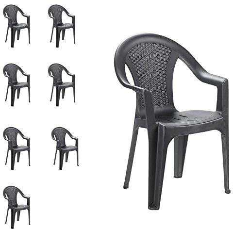 Mojawo 8 Stück Stapelstuhl Gartenstuhl Bistrostuhl Gartensessel stapelbar Rattan-Optik Balkonmöbel Gartenmöbel Anthrazit