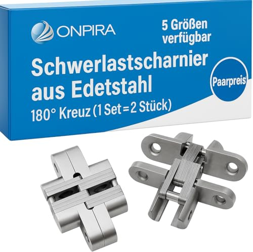 Onpira® 2er Set Kreuzscharnier Edelstahl 180° – Extra stark & rostfrei – Für Türen, Klappen, Möbel – 5 Größen zur Auswahl (60kg)