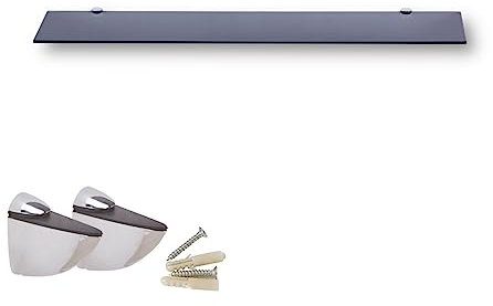 Euro Tische Glas Wandregal 80cm Schwarzglas - Badezimmer Regal aus Glas - 30-100 cm 6mm Glasscheibe aus ESG Sicherheitsglas - Wandboard schwarz an Metallhaltern Montiert