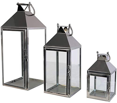FineHome 3er Set Luxus XXL Gartenlaterne aus rostfreiem Edelstahl Windlicht Laternen Set Höhe 24/40/53cm