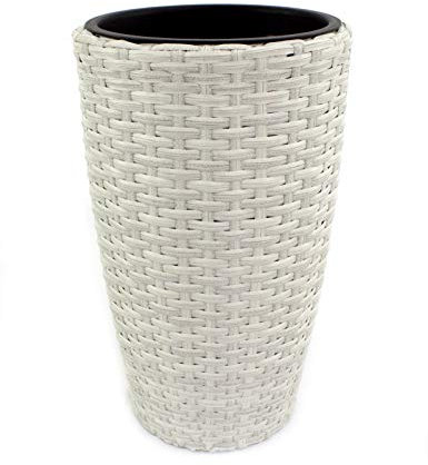 DARO DEKO Rattan Blumentopf hoch rund Ø 37cm x 60cm weiß