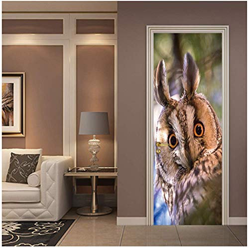 3D Aufkleber Cartoon Nette Eule Kinderzimmer Tür Aufkleber Wandtattoos Tapete Vögel Tier Vinyl Wandaufkleber Selbstklebende Wohnkultur PVC Aufkleber 77 * 200 cm
