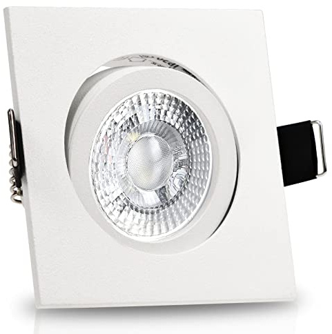 trendlights24 Bianco LED Einbaustrahler flach 3 Step dimmbar 230V 5W 5x Set | Weiß, eckig, extra flach, 35mm ET, LED-Spot, 3 Stufen dimmbar, Warmweiß, 3000k, austauschbar, Einbauleuchte, schwenkbar