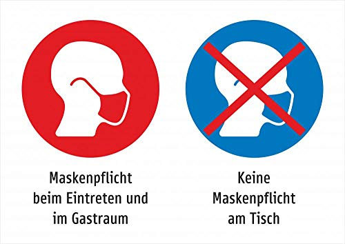 Aufkleber: 2er Kombi: Keine Maskenpflicht am Tisch, aber beim Betreten - 297 x 420 mm, A3, Aufkleber