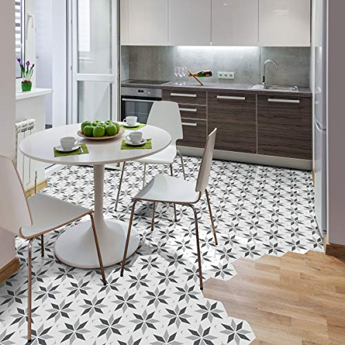 Sticker Sol Carreaux de Ciment azulejos avec laminat de Protection en Plastique| Stickers Adhésifs Carrelages Hexagones Sol résistant à l'eau - Carrelage adhésif pour Sol - 20x18cm - 10 pièces | Dalle pvc adhésive sol antidérapante, dalle pvc adhésive résistante à l'eau, pose facile bord à bord