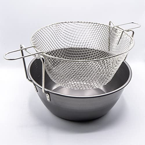 Friggitrice pentola per fritture in ferro spazzolato con cestello in rete metallica (cm. 26)