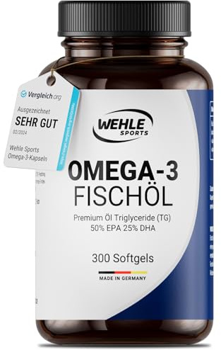 Omega 3 Kapseln hochdosiert – 300 Kapseln – 2000 mg pro Tag | 1000 mg EPA & 500 mg DHA, gereinigt – produziert in Deutschland, laborgeprüft