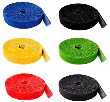 HUAZIZ 6 Rouleau Sangles de Câble, Attaches de Câble 2M, Bande Réutilisable, Serres cables Ruban de Fixation Bande à Crochet Auto-Agrippant Organisateur pour Cordes et Câble Electrique, 6 Couleurs