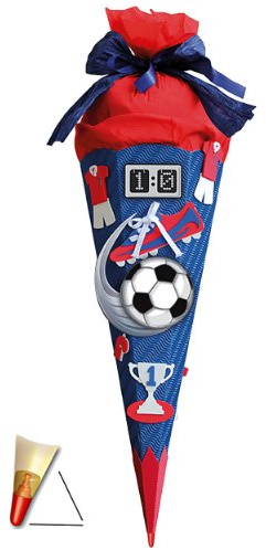 BASTELSET Schultüte - Fußball 85 cm - mit/ohne Sound - mit Holzspitze - Zuckertüte Roth - ALLE Größen - 6 eckig Fußballer Fussball Sport Jungen rot blau