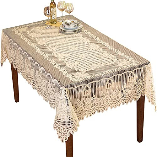 BMIDRUT Vintage Beige Häkeldeckchen Häkeln Tischdecken Spitze Deckchen Tischdecken Tischdeckchen Abdeckung Hochzeit Home Party Küche Dekoration (Beige, 152x228 cm)