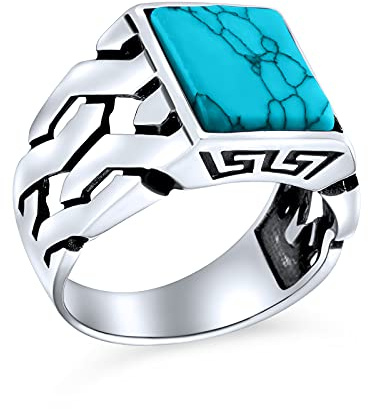Halb Wertvollen Edelstein Breite Kubanische Kandare Link Kette Blau Lapis, Türkis, Braun Tigerauge, Grün Malachit, Schwarz Onyx Rechteck Siegelring .925 Sterlingsilber Handgefertigt In Der Türkei