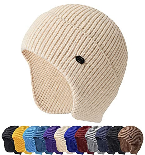 HiRui Knit Beanie Winter Hats Ear Covers for Men Women Kids-Warm Daily Headwear (Beige)
