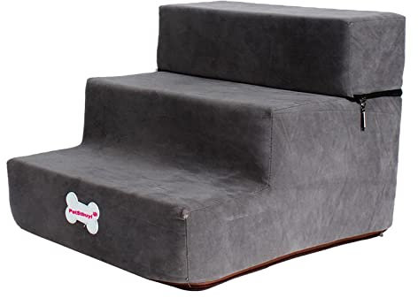 KOZEEY rutschfest Hundetreppe Katzentreppe Haustiertreppe mit 3 Stufen für Klein Hunde Katze Haustier, für Couch Bett Sofa Auto, 30x35x30cm, Dunkelgrau