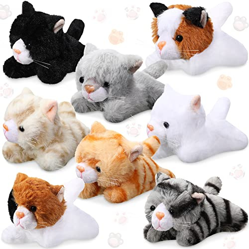 8 Juguetes de Peluche para Mascotas Animales de Peluche Surtido Pequeño de 5 Pulgadas Figuras de Peluche de Animal Muñeca de Felpa Linda para Niños Decoración (Gato Mentiroso)