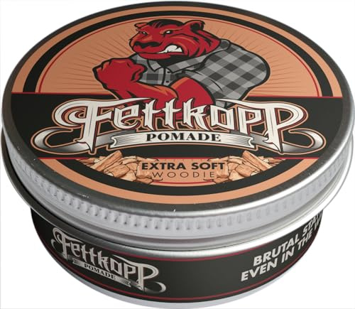 FETTKOPP POMADE - WOODIE - schwerer Duft/Sandelholz - leichter Halt (light hold) - weich Haarwachs & Haargel Alternative Barbershop Hairstyling Herrenpomade ölbasiert Made in Germany