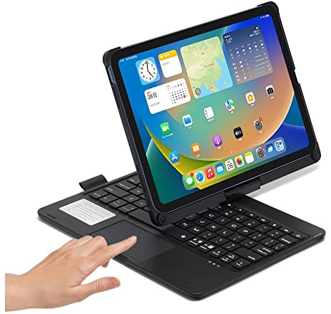 HENGHUI 360° Rotatable Touch Keyboard for iPad A16 2025 (11th Gen,11)/ iPad 10th Generation 2022 10.9 inch Backlight Keyboard Built‑in Trackpad, Bluetooth Foldable Keyboard Cover (Black)