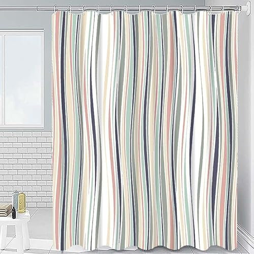 Duschvorhang Streifen 120X200 Polyester Textil Waschbar Mit Ösen,Beschwerter Saum Antischimmel,12 Duschvorhangringe Für Badezimmer, Badewanne,A40