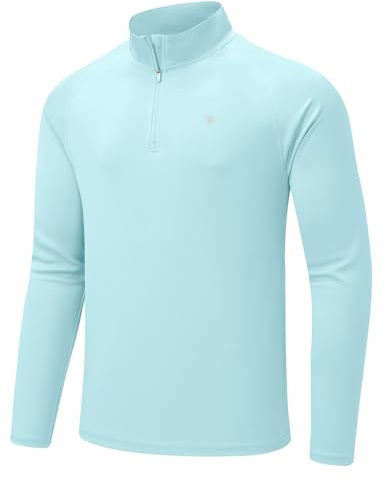 donhobo Maglietta sportiva da uomo, a maniche lunghe, con protezione UV, 1/4 zip, traspirante, ad asciugatura rapida, per attività all'aperto, pesca, corsa, escursionismo, Azzurro, L