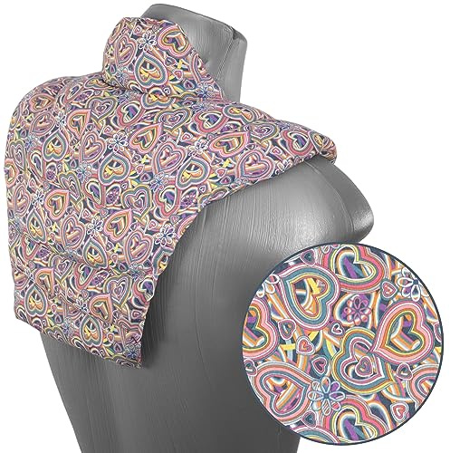 Nackenhörnchen HWS - Nacken + Schultern + Rücken - Bio Stoff Psychedelic Heart - Kirschkernkissen - Nackenkissen Wärmekissen - Nacken-Wärmekissen für Mikrowelle und Backofen
