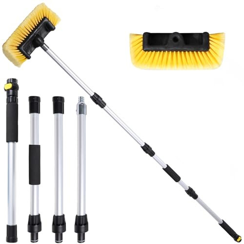 NAVAPAL Spazzola per lavaggio auto da 172,7 cm con testa a setole morbide da 25,4 cm, kit di spazzole per lavaggio auto, include manico regolabile per flusso, attacco per tubo flessibile e