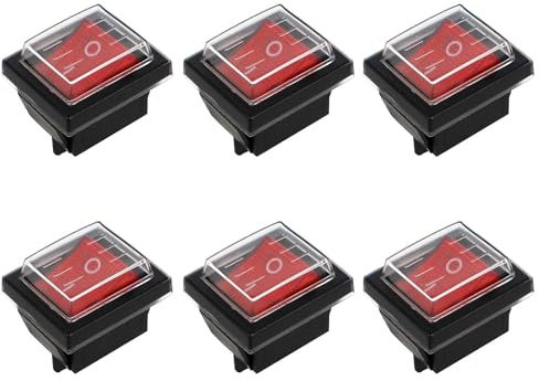 Ticeed 6 Stück Wippenschalter 4 Polig Kippschalter mit Abdeckung Rot Beleuchtete Wippe Wasserdicht Boot Wippschalter Ein-Aus Schalter, AC 125V 20A /AC 250V 16A Ein/Ausschalter