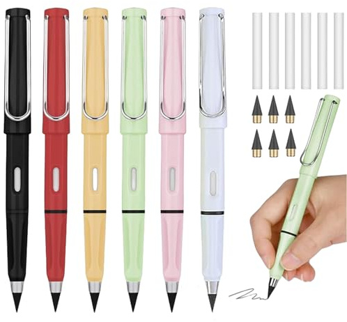 ZSYIULIA 6Sets Everlasting Inkless Magic Pencils, 6 Magic Pencils+6 Erasers+6 Interchangeable Nibs, Unlimited Reusable Writing Instruments for Home Office School Supplies