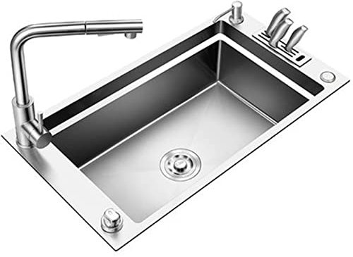 SZITW Lavello da Cucina, Lavandino per Lavastoviglie Lavabo Singolo, Lavandino da Bagno, Lavandino da Sala da Pranzo, Lavandino Addensato (Colore : Argento, Dimensioni : 80cm)