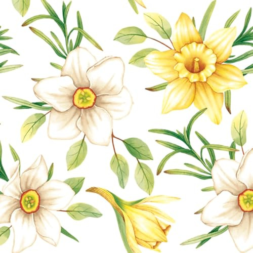 3-lagers blommiga pappersservetter för decoupage lunch 33 cm x 33 cm - 1/4 vikt (paket med 20) (akvarell påskliljor)