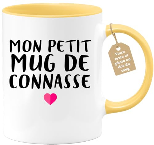 quotedazur Café-Croissant - Mug Personnalisable Texte Photo Humour Mon Petit Mug De Connasse - Tasse Humoristique Femme Cadeau Noël Original Râleuse Chiante - Jaune/Céramique