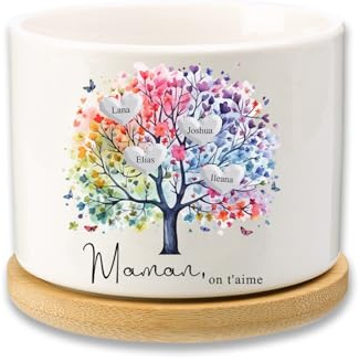 Glimmerday Personalisierter Baum des Lebens Keramik-Blumentopf - Einzigartiges Muttertagsgeschenk für Mama, Mini-Sukkulenten Topf für Drinnen und Draußen