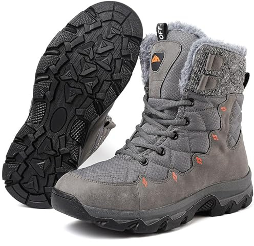 Maxome Snow Boots Mens Winter Boots Walking Boots Warm Fur Lined Snow Shoes Ankle Boots Mid Calf Non-Slip Lightweight Sports Outdoor Trekking Hiking Boots