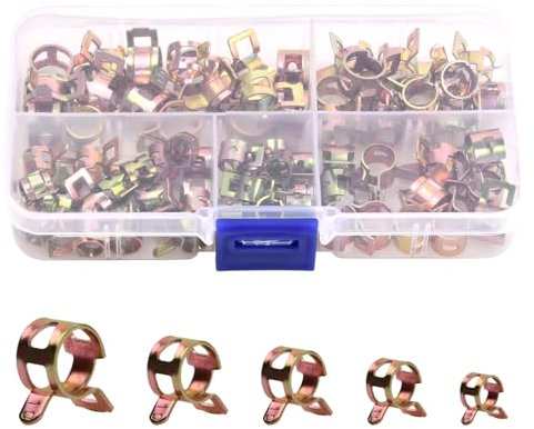75 Pezzi Fascette Metalliche, Fascette Stringitubo, Fascette Metalliche Stringitubo, Morsetti a Molla, Morsetti per Tubo Acqua, Morsetti per Tubo Carburante, 5 Misure (6-10 mm)