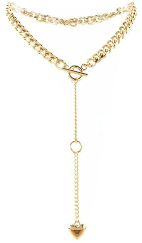 Girls accessories Womens Heart O-Ring Slip Chain Necklace Punk Rock Stainless Steel Cuban Long Necklace Jewelry, Adjustable Lariat Y-Necklace, Lock Necklace For Women, Padlock necklace, Lock Chain And