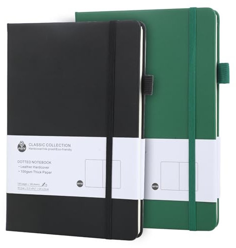 Notizbuch - Notizbuch A5 - Notizbuch Dotted a5-2er-Set notizbücher A5 - Punktdesign - 100gsm - 160Pages - Ledercover - Reisetagebuch - geprägtes Baumdesign - Schwarz und Grün