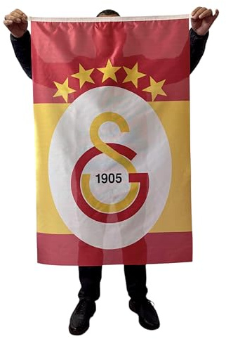 Galatasaray Flagge 70 x 105 cm - für Fahnenmast, Türkeifahne aus reißfestem Fahnen-Polyester-Stoff, Hissfahne Quer wetterfest und UV-beständig Türkei (Logo GS)