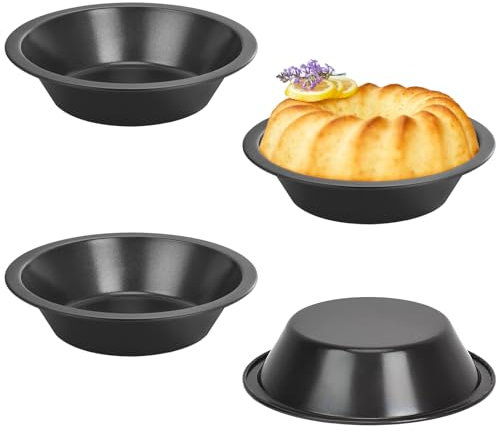 Ksvaye 4 Pezzi Stampo Crostata Ø12cm Teglia Crostata in Acciaio al Carbonio Mini Teglia Rotonda per Quiche Antiaderenti Stampi per Crostatine Monoporzione per Budini Muffin Torte Biscotti (Nero)