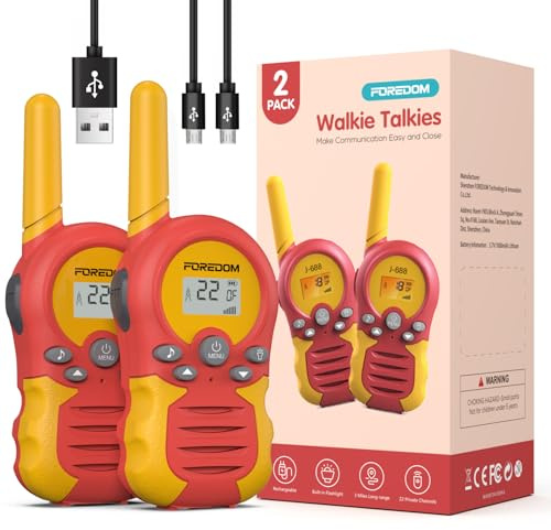 FOREDOM Walkie Talkies Recargables para Niños con Largo Alcance para Niños y Niñas de 3 a 12 Años Regalos de Cumpleaños – Pack de 2