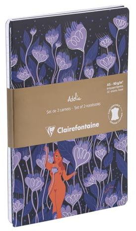 Clairefontaine 116296C - Set mit 2 Notizheften / Kladden Adolie Bloom, DIN A5 14,8x21 cm, 32 Blatt, liniert weiß 90g, sortiert, 2 Stück