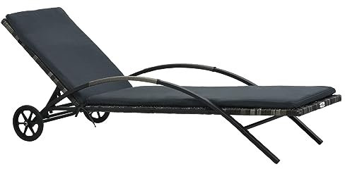 Xichuzi Sonnenliege mit Auflage & Rädern Poly Rattan Anthrazit, Gartenliege, Liegestuhl, Sonnenstuhl, Sonneninsel Outdoor, Liegen, Gartenmöbel, Bäderliege, Relaxliege - 47746