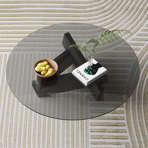 Meedlopia Minimalistischer Couchtisch aus Glas, Mid Century Couchtisch mit Massivholzsockel und Verdicktem Gehärtetem Glas für Wohnzimmer, Homeoffice
