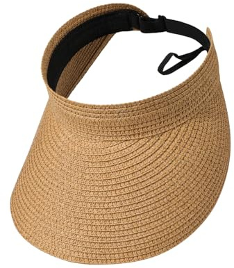 TAGVO Sombrero de Paja Mujer, Plegable Sombrero de Sol Sombrero de Cola de Caballo Ajustable, Enrollable Gorra de Visera de ala Ancha Protección UV, Outdoor Sombrero Playa Verano para Turismo Golf